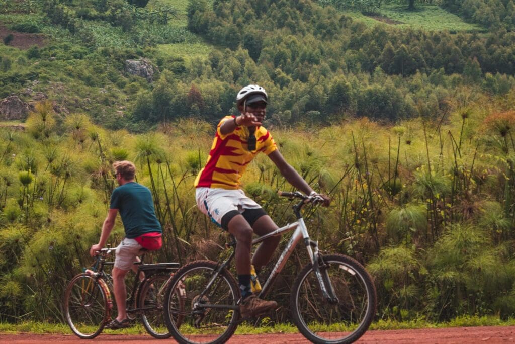 A Rwandan cyclist on his bike.
