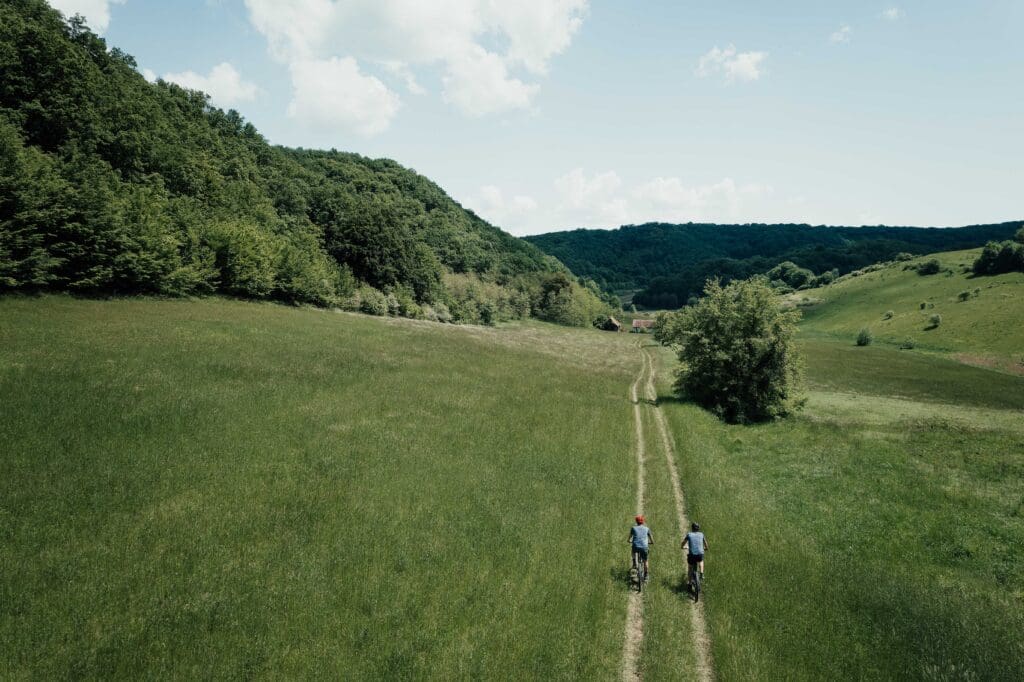 Cycling in a Transylvanian meadow