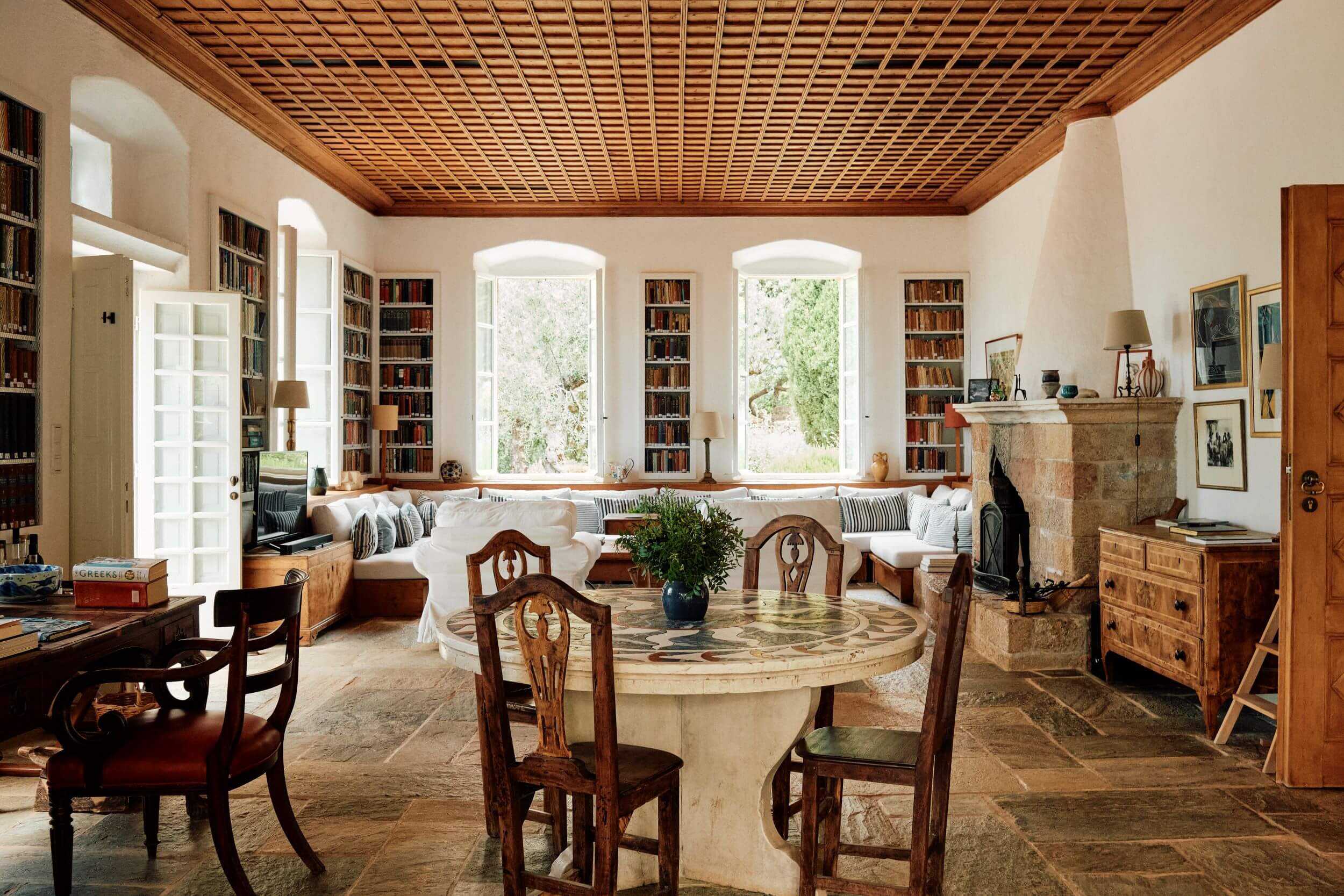 The library at Patrick Leigh Fermor's house in Kardamyli in the Mani, Greece, visited by Slow Cyclists
