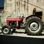 A tractor in a traditional Portuguese village in the Douro Valley, visited by Slow Cyclists